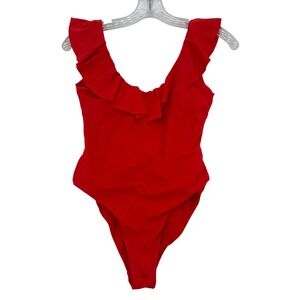 Envya Womens Red Ruffle V-Neck One Piece Swimsuit XS Vacation, Summer, Cruise